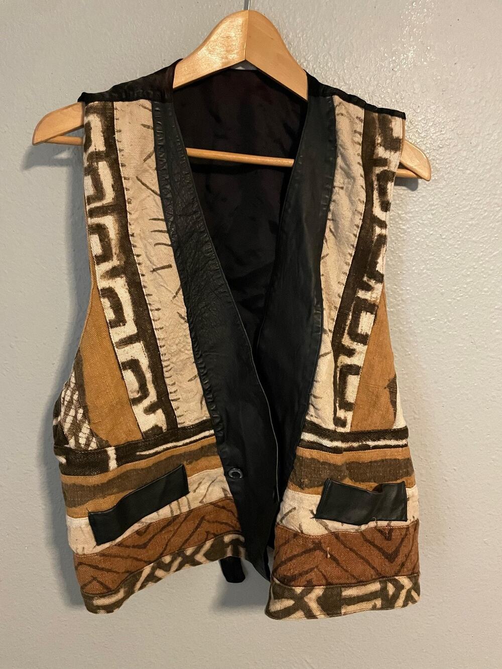 Vintage Southwestern Canvas Vest Mens Large Brown Tribal Geometric Quilted Boho